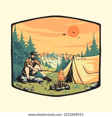 outdoor badge camping in the fores illustration