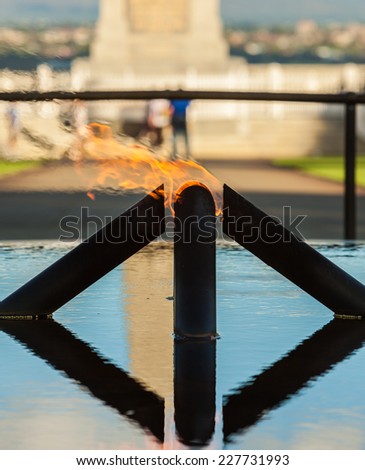 PERTH, AUSTRALIA - DECEMBER 11, 2011: The flame of remembrance is an art installation in Kings Park war Memorial.