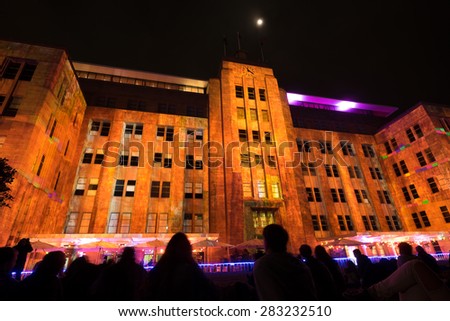 SYDNEY, AUSTRALIA - MAY 31, 2015: Museum of contemporary arts during Vivid Sydney festival. Vivid Sydney is an outdoor annual cultural event featuring immersive light installations and projections.