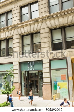 NEW YORK, UNITED STATES - JUNE 20, 2015: The Gap, Inc commonly known as Gap Inc. or Gap, is an American multinational clothing and accessories retailer.  It is one of the world fashion leader.