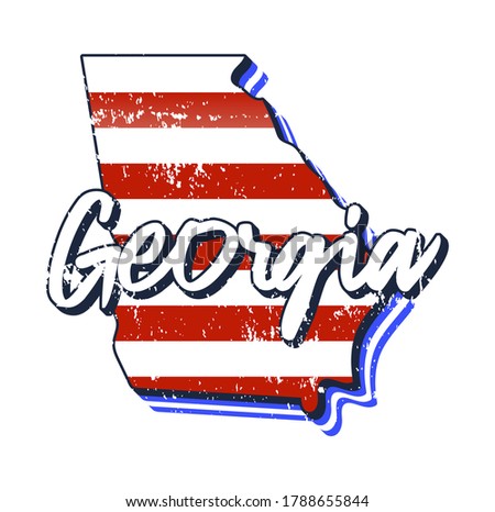 American flag in georgia state map. Vector grunge style with Typography hand drawn lettering georgia on map shaped old grunge vintage American national flag isolated on white background