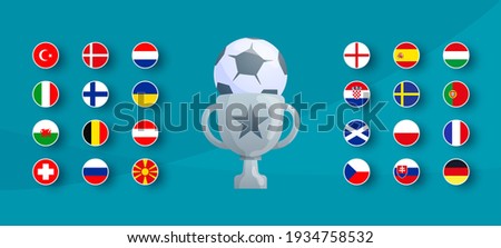 European football 2020 tournament flag set. Euro 2020 Vector country flag set for soccer championship.