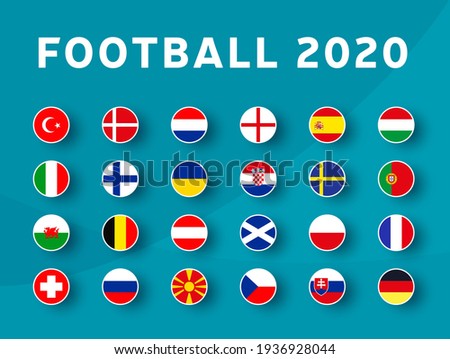 European football 2020 tournament flag set. Euro 2020 Vector country flag set for soccer championship.