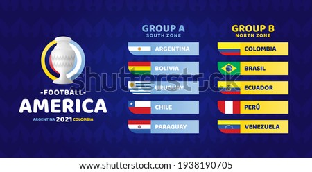 South America Football 2021 Argentina Colombia vector illustration. Copa america 2021 Two group a and group b final stage soccer tournament
