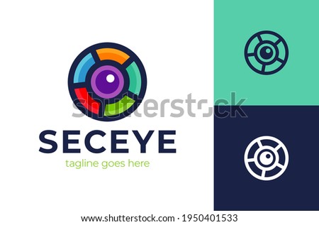 Eye security logo. Creative Eye Logo Design. Colorful Circle Shape Initial Letter O Infinity with Eyeball inside. Use for Business and Technology Logotype Foto stock © 