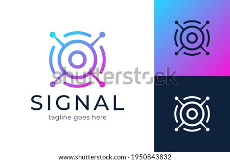 Signal logo. Modern satellite eye communication logo vector. The satellite in the space vector flat design illustration. Good concept for business connected. Logotype design.
