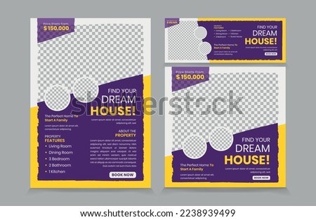 Set of Flyer Instagram Post and Facebook Cover template for Real estate, Banner Template Design for real estate agent, square post and cover banner vector eps 10