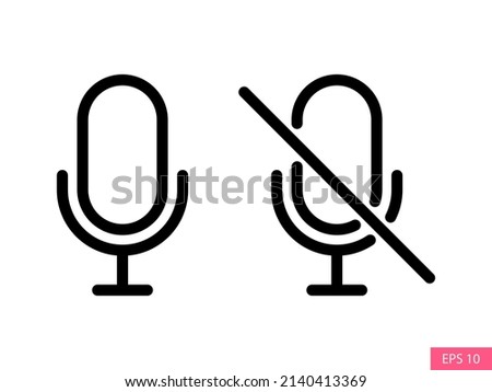 Mic on, Unmute, Enable Microphone and Mic off, Mute, Disable Microphone vector icons in line style design for website design, app, UI, isolated on white background. Editable stroke. EPS 10 vector. Stock foto © 