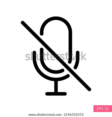 Mic off, Mute, Disable Microphone vector icon in line style design for website design, app, UI, isolated on white background. Editable stroke. EPS 10 vector illustration.