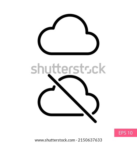 Cloud backup on-off, Sync enable-disable, Online storage data upload vector icons in line style design for website design, app, UI, isolated on white background. Editable stroke. EPS 10 vector.