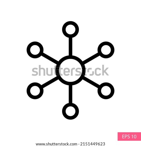 Hub and Spoke, Network Connection, Central database vector icon in line style design for website design, app, UI, isolated on white background. Editable stroke. EPS 10 vector illustration.