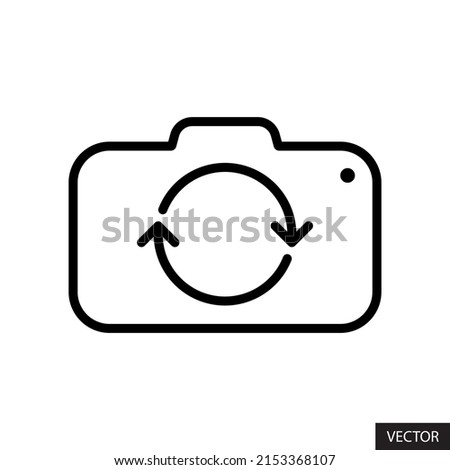 Switch to the front camera, selfie camera, rear camera, or back camera vector icon in line style design for website design, app, UI, isolated on white background. Editable stroke. Vector illustration.