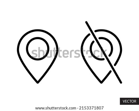 Location on-off, enable-disable GPS vector icons or symbols in line style design for website design, app, UI, isolated on white background. Editable stroke. EPS 10 vector illustration.