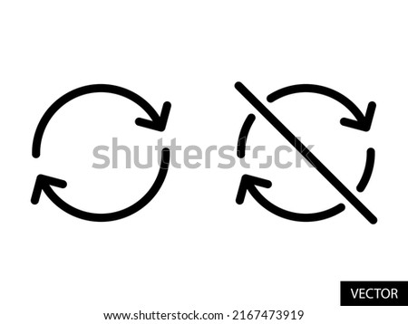 Sync, Synchronize on and No Sync, Synchronize off vector icons in line style design for website design, app, UI, isolated on white background. Editable stroke. EPS 10 vector illustration.
