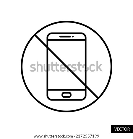 No Cell Phone, Turn off phone, do not use mobile phone, mobile not allowed vector icon in line style design for website design, app, UI, isolated on white background. Editable stroke. EPS 10 vector.