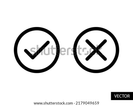 Tick and Cross checkmark vector icons in line style design for website design, app, UI, isolated on white background. Editable stroke. EPS 10 vector illustration.