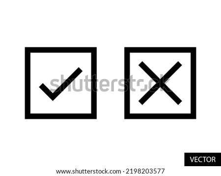 Square tick and cross check marks, Checkmark, Checkbox, Tick and Cross mark in box vector icons in line style design for website, app, UI, isolated on white background. Editable stroke. Vector file.