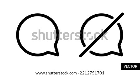 Comment, Comment slash, Turn on off comments concept vector icons in line style design for website, app, UI, isolated on white background. Editable stroke. EPS 10 vector illustration.