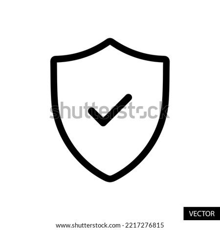 Shield check mark vector icon in line style design for website, app, UI, isolated on white background. Editable stroke. Security concept. EPS 10 vector illustration.	