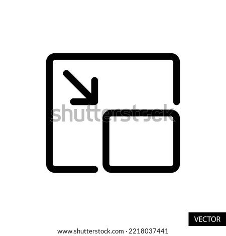 Minimize screen, Miniplayer, Scale it down, Reduce vector icon in line style design for website, app, UI, isolated on white background. Editable stroke. EPS 10 vector illustration.