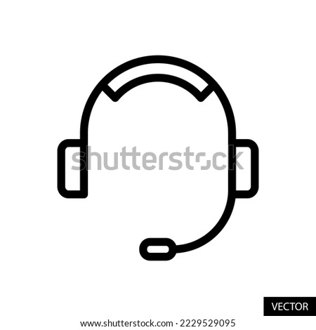 Headphone with mic, Customer care support concept vector icon in line style design for website, app, UI, isolated on white background. Editable stroke. EPS 10 vector illustration.