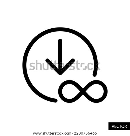 Unlimited, infinite, limitless downloads vector icon in line style design for website, app, UI, isolated on white background. Editable stroke. EPS 10 vector illustration.
