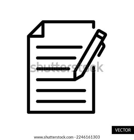 Pen filling an application form, Apply vector icon in line style design for website, app, UI, isolated on white background. Editable stroke. EPS 10 vector illustration.