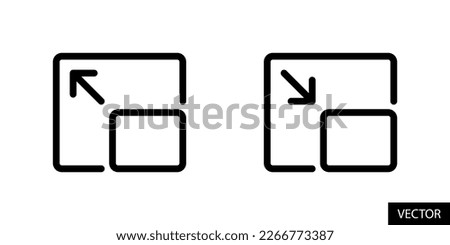 Maximize or minimize, expand or reduce, full screen or miniplayer vector icons in line style design for website, app, ui, isolated on white background. Editable stroke. EPS 10 vector illustration.