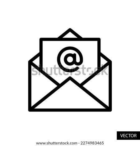Mail with at sign vector icon in line style design for website, app, UI, isolated on white background. Editable stroke. EPS 10 vector illustration.