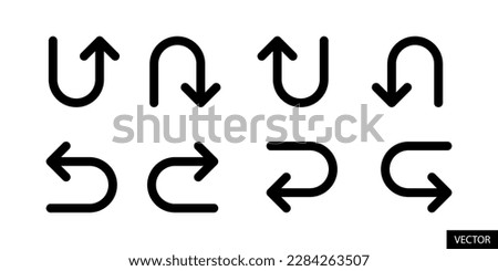 U turn arrow symbol icon set in line style design for website, app, UI, isolated on white background. Editable stroke. EPS 10 vector illustration.