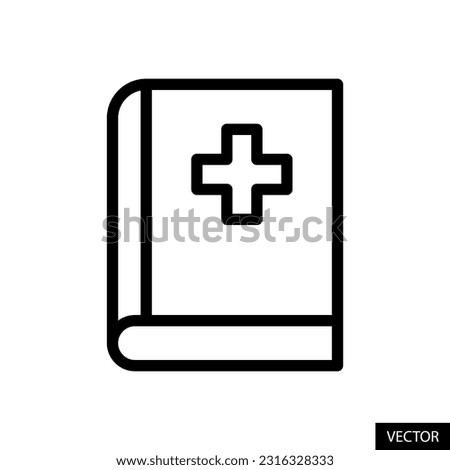 Medical book, book with plus sign vector icon in line style design for website, app, ui, isolated on white background. Editable stroke. EPS 10 vector illustration.