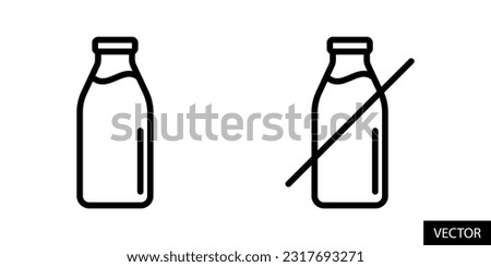 Milk bottle, milk bottle slash, lactose free sign vector icons in line style design for website, app, UI, isolated on white background. Editable stroke. EPS 10 vector illustration.