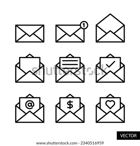 Email, electronic mail vector icon set in line style design for website, app, UI, isolated on white background. Editable stroke. EPS 10 vector illustration.