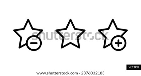 Star shape, add to favorites, remove from favorites, bookmark page button icons in line style design for website, app, UI, isolated on white background. Editable stroke. EPS 10 vector illustration.