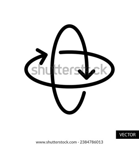 360 degree view, rotate 360 degrees, 3D rotation vector icon in line style design for website, app, UI, isolated on white background. Editable stroke. EPS 10 vector illustration.