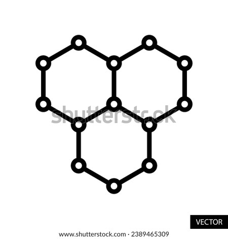 Graphene, molecule, molecular structure, atomic carbon structure vector icon in line style design for website, app, UI, isolated on white background. Editable stroke. EPS 10 vector illustration.