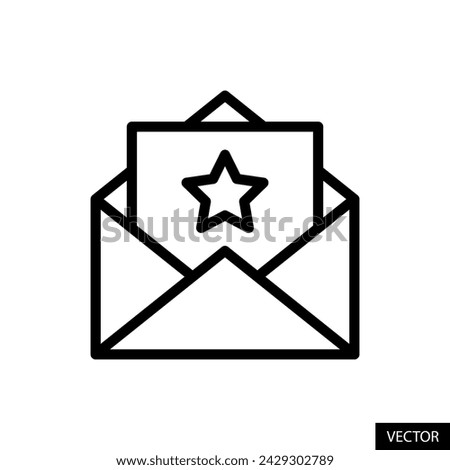 Mail with star symbol, starred emails sign, favorite email vector icon in line style design for website, app, UI, isolated on white background. Editable stroke. EPS 10 vector illustration.
