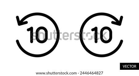 10 seconds backward and fast forward, rewind and skip ten seconds vector icons in line style design for website, app, UI, isolated on white background. Editable stroke. EPS 10 vector illustration.
