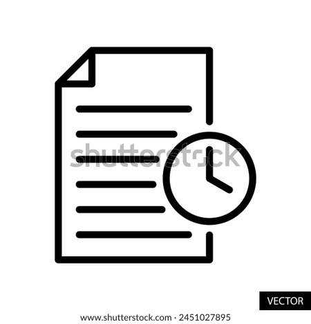 File clock, report, to do list vector icon in line style design for website, app, UI, isolated on white background. Editable stroke. EPS 10 vector illustration.