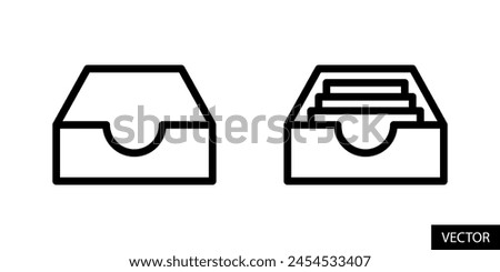 Empty mailbox and full inbox, messaging inbox, message box, archive storage icons in line style design for website, app, UI, isolated on white background. Editable stroke. EPS 10 vector illustration.