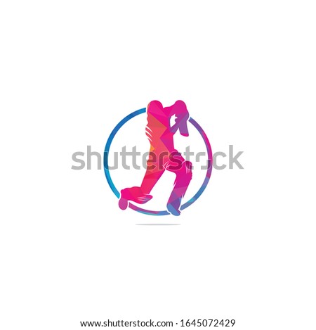 Batsman playing cricket. Cricket competition logo. Stylized cricketer character for website design. Cricket championship.	