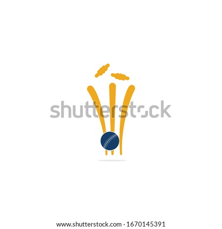 Cricket wickets and ball logo. Wicket and bails logo. Cricket championship logo. Cricket logo	