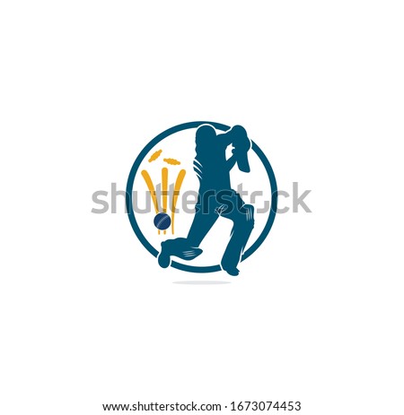 Batsman playing cricket. Cricket competition logo. Cricket championship. Cricket logo