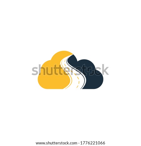 Road cloud shape concept vector logo design template. Creative road journey logo design.