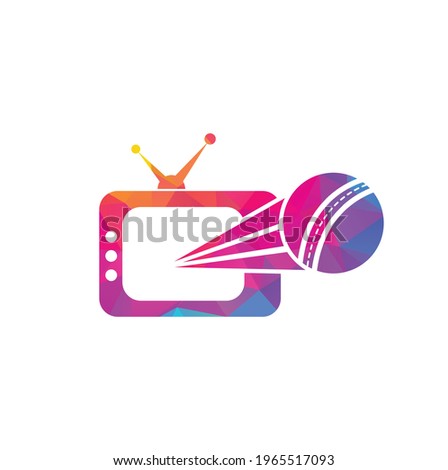 Cricket ball and tv logo design. Cricket tv symbol logo design template illustration.	