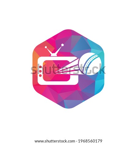 Cricket ball and tv logo design. Cricket tv symbol logo design template illustration.	