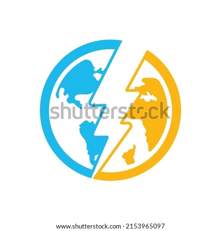 Globe and thunder vector logo icon template. Thunder world vector logo template.