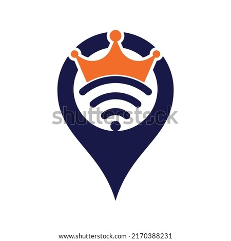 King Wifi map pin shape concept Logo template Vector. Crown and wifi vector logo template.