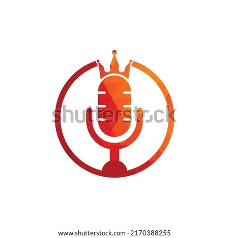 Podcast king vector logo design. King music logo design concept.	
