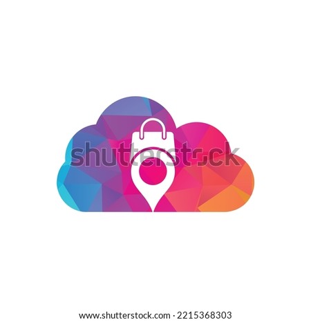 Gps shopping bag cloud shape concept logo design icon vector. Map Pin Location with Shopping Bag Logo Design.